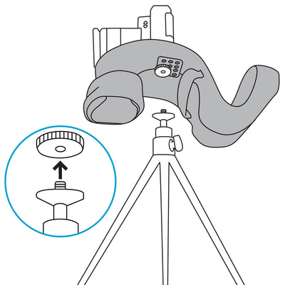 Multipurpose screw allows connection to a tripod while miggo is attached