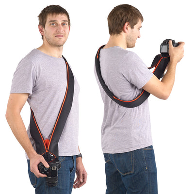 Comfortably carry your DSLR camera across your torso
