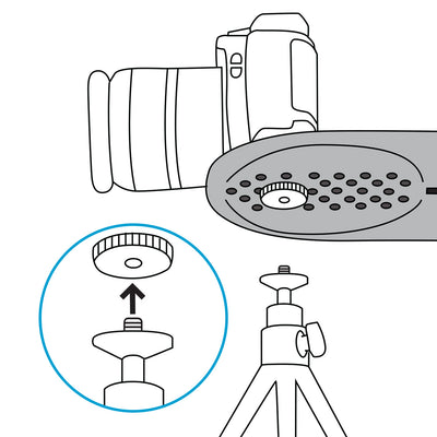 Multipurpose screw allows connection to a tripod while miggo is attached