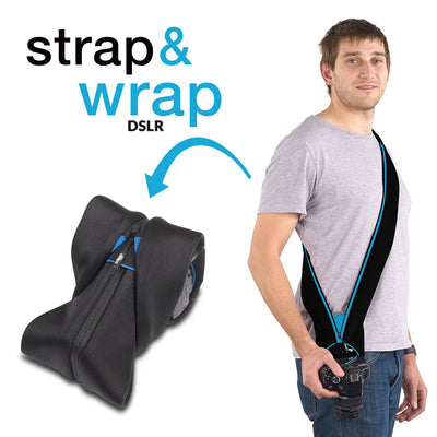 Serves as a camera strap which morphs into a compact and padded camera carrier.